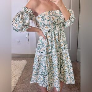 🌼 Floral Green and Yellow Women's Dress cottage-core Hudson Gray